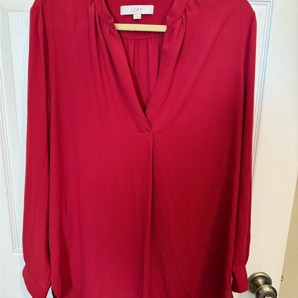 LOFT Red Long Sleeve Relaxed Blouse